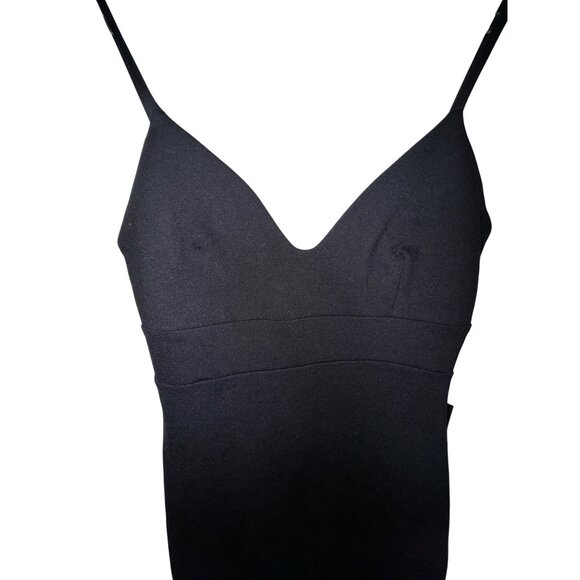 LuLus Black Midi Bodycon Dress Medium Sexy Stretch Classic LBD Basic Eighties - Picture 3 of 7